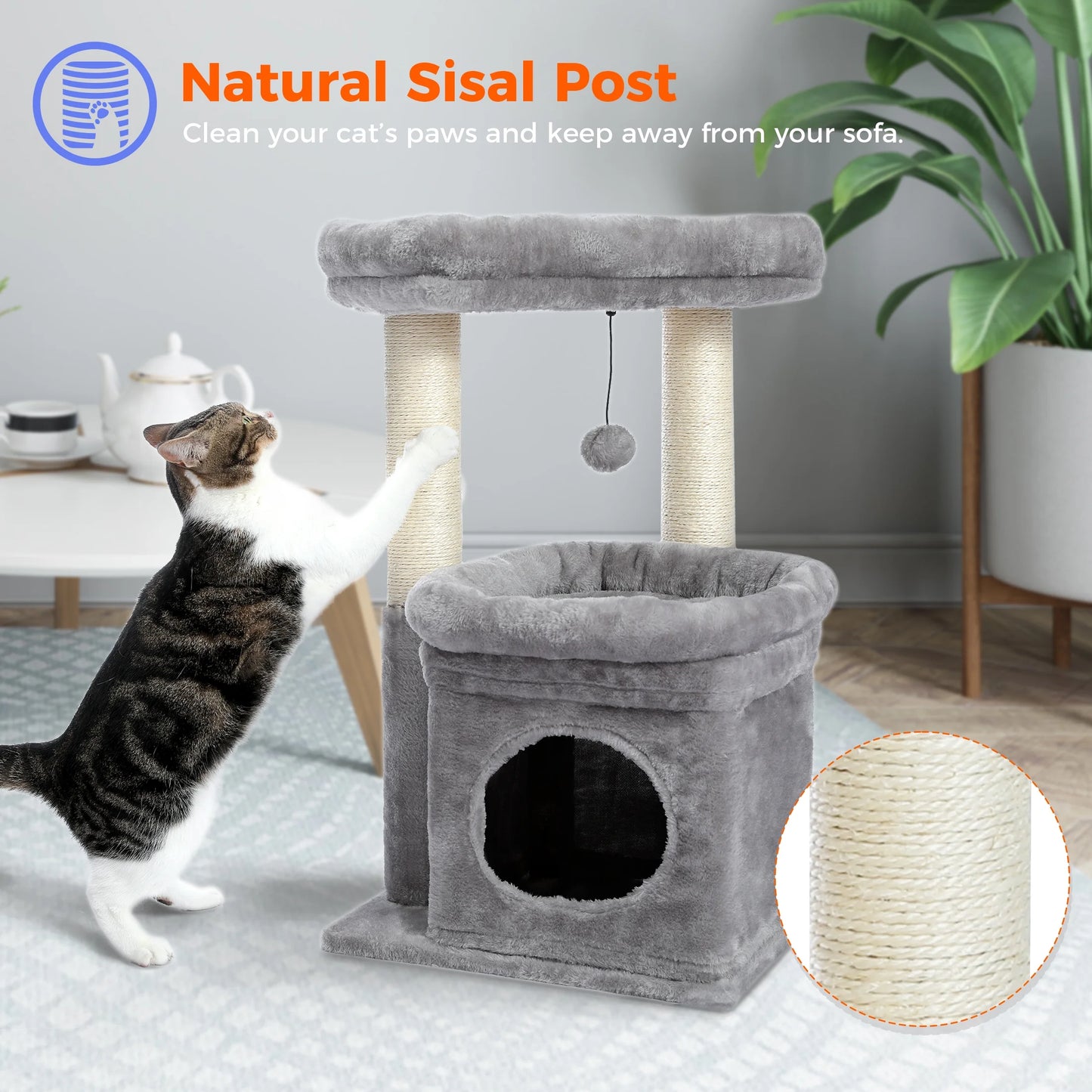 Cat Tree Condo 27" Cat Tower with Large Top Perch and Scratching Posts for Kittens and Medium Cats, Black