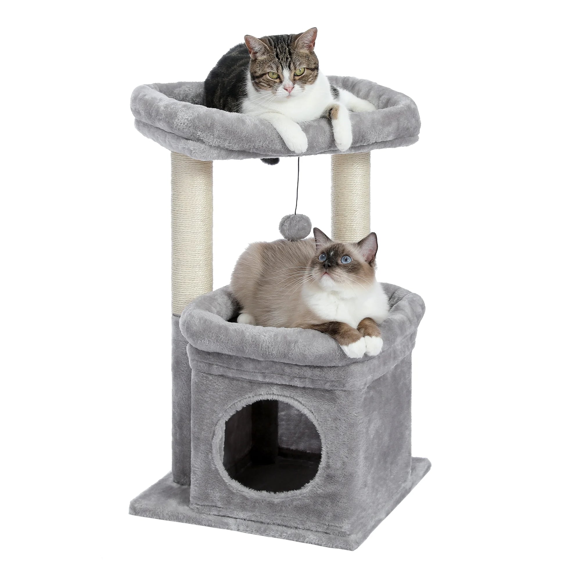 Cat Tree Condo 27" Cat Tower with Large Top Perch and Scratching Posts for Kittens and Medium Cats, Black